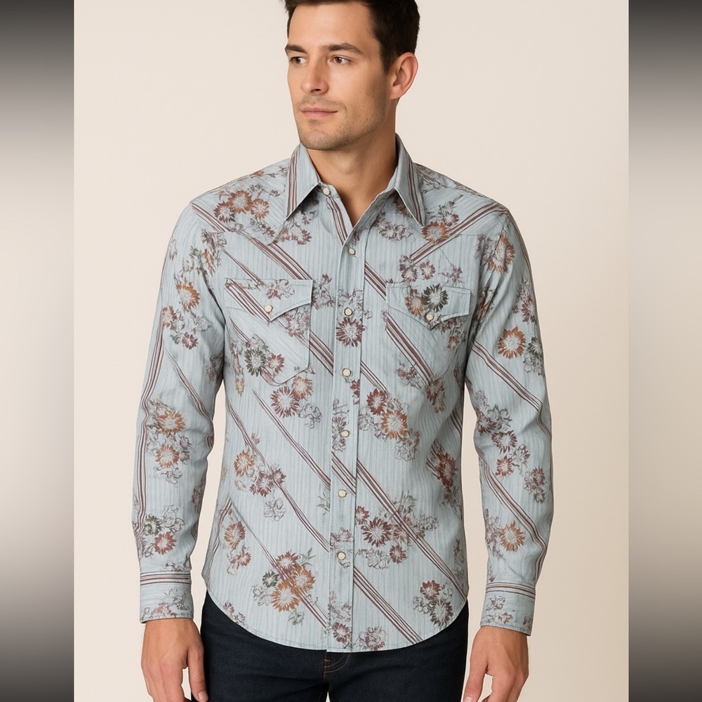 Vintage 90s Guess Groovy Floral Western Style Pearl Snap Button Shirt Size L